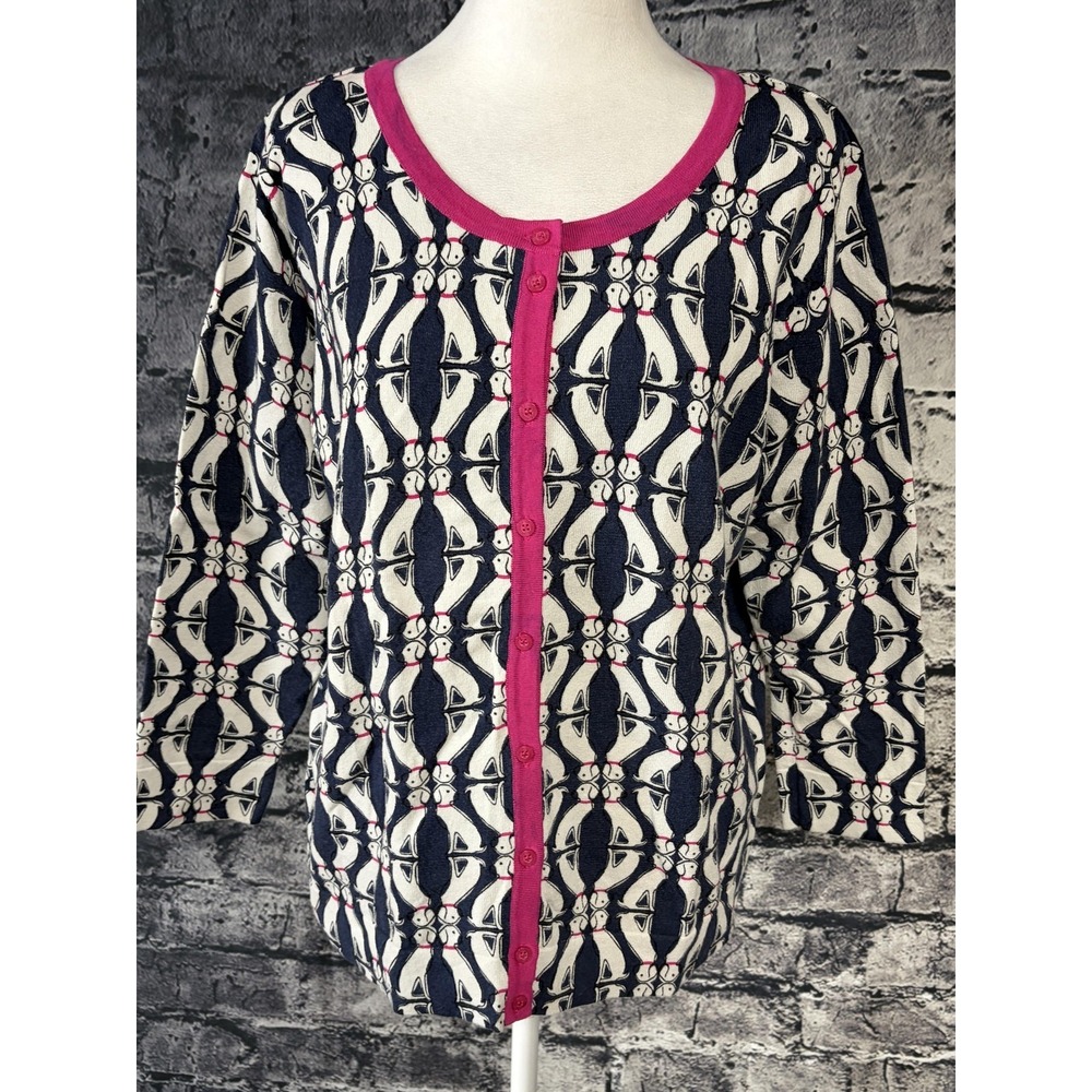 Le Tigre Cardigan Sweater Womens L Multicolor Fun Dog Print Knit Button Front - Picture 2 of 13